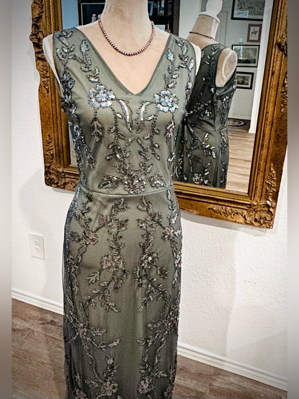 Art Deco Crystal Beaded Mother of Bride wedding guest dress gown old money Sz XL - Picture 3 of 8